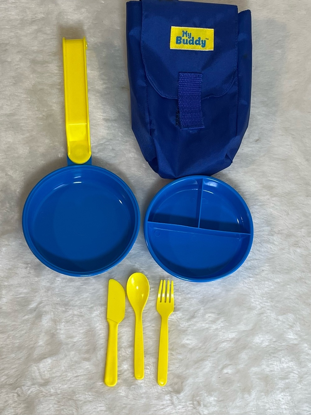Vintage My Buddy Doll Backpack & Camping Cooking Pan & Fork, Spoon Knife